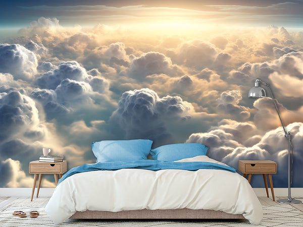Non-Woven Photo Wallpaper – "Clouds in Sunlight" – Wall Mural for Office or Living Room