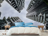 Urban Style Peel and Stick Full-Wall Wallpaper Looking Up at Skyscrapers Design for Living Room or Office