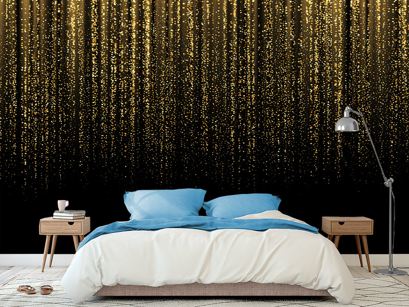 Peel and Stick Vinyl Wallpaper for Living Room or Hallway Golden Rainfall Art Full Wall Mural