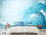 Abstract Self-Adhesive Wallpaper For Lounge Area, Relaxation, Bedroom 'Pastel Blue Wave Shape' Full-Wall 🌊