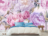 Floral Print Vinyl Wallpaper  Peel and Stick for Bedroom or Living Room – "Violet Peonies"
