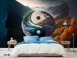 Peel and Stick Mural Full Wall Wallpaper Print For Office, Bedroom, Living Room, Lounge Area "Yin And Yang"