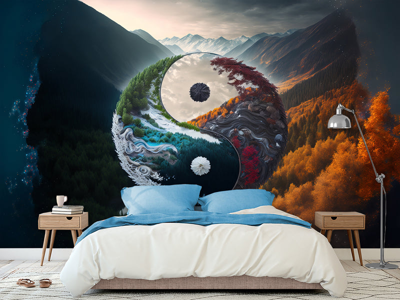 Peel and Stick Mural Full Wall Wallpaper Print For Office, Bedroom, Living Room, Lounge Area "Yin And Yang"