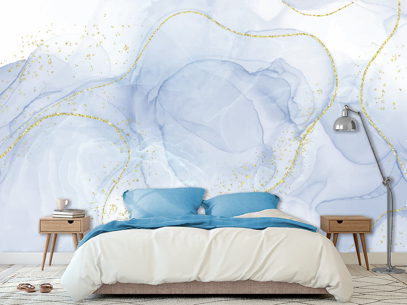 3D Self-Adhesive Wallpaper With Art Print For Office Area, Abstract “White And Blue Abstraction For Comfort”