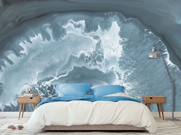 Abstract Composition For Office Peel and Stick Mural 'Abstract Vision Of Waves In Cave' Full-Wall Design Suitable For Living Room, Bedroom 🌊