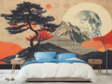Traditional Full Wall Mural in Vintage Style, Modern Mountains and Moon for Bedroom, Hall 🌙🏔️