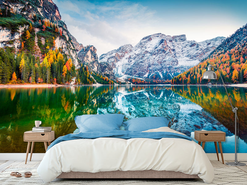 Non-Woven 3D Full Wall Wallpaper Lake Brais in Spain for Bedroom, Living Room, Reception