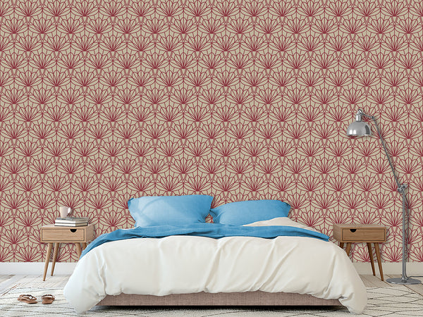 Elegant Art Deco Wallpaper “Wine Lotus” — Peel And Stick Design For Bedroom Or Living Room