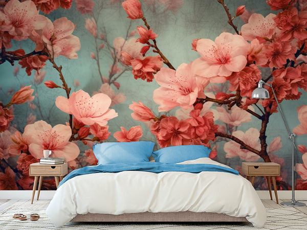 Floral Print 3D Non-Woven Photo Wallpaper for a Cozy Living Room or Bedroom – "Blooming Sakura"