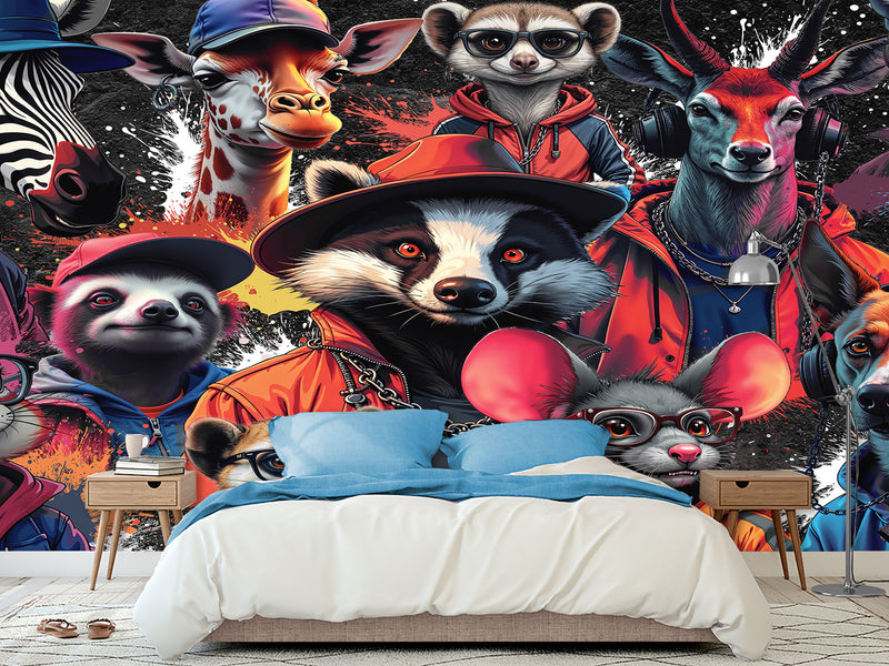 In Animalism Style Traditional Full Wall Wallpapers "Colorful Animals" For Office, Hall
