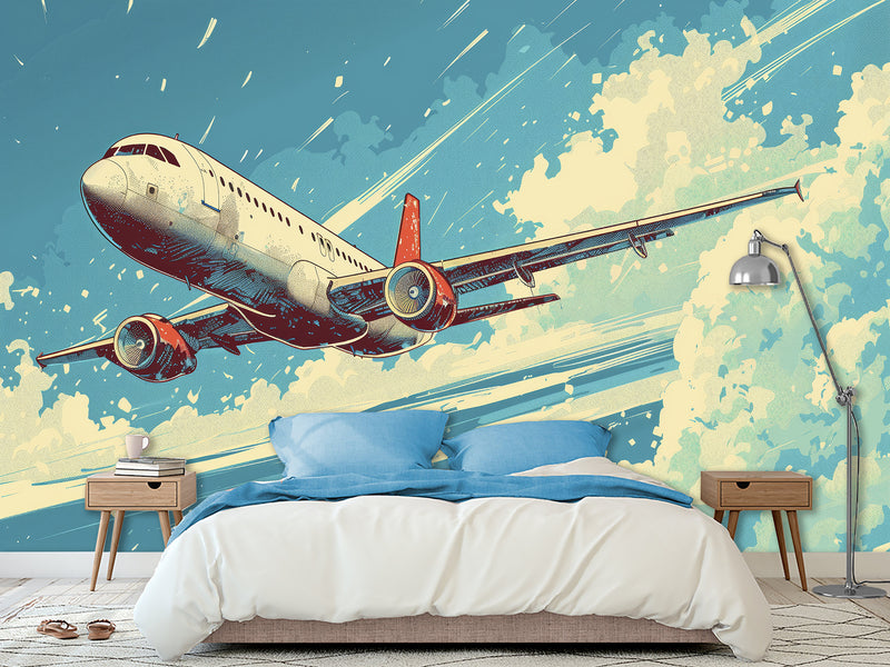 Peel and Stick Mural All Wall Eco-Friendly Materials For Living Room, Office "Airplane In The Blue Sky"