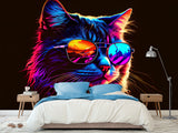 Non-Woven Photo Mural Print For Gym, Office, Workshop "Neon Cat"