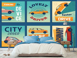 Peel and Stick Mural All Wall Wallpaper Retro Car Collage for Room or Gym Print for Wall