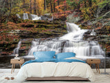 Nature-Inspired Full-Wall Self-Adhesive Wallpaper – "Mountain Waterfall", Perfect for Home Decor, Hotel Design, or Spa Area