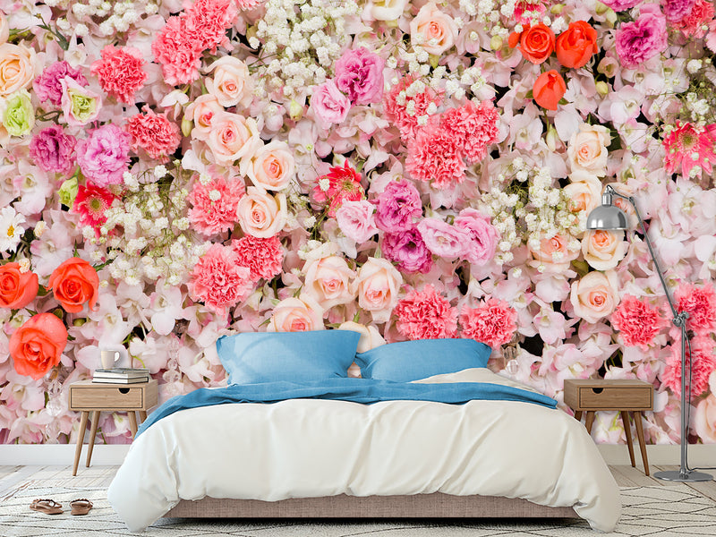 Self-Adhesive Mural Full Wall Blush Rose Art for Home or Bedroom Decor