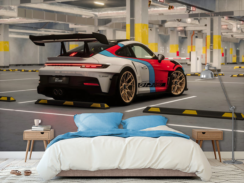 Non-Woven Wallpaper Mural Full Wall Mural – Porsche GT3 RS Sports Car Wallpaper For Gym Or Office Decor