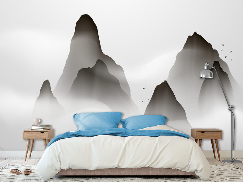 Full-Size Self-Adhesive Wallpaper – Minimalist Clouds Over Mountains Mural For Living Room Or Lounge