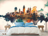 Full-Wall Mural Vinyl Wallpaper Peel and Stick Design For Workshop, Office, Or Hall “City In Watercolor”