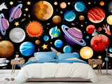 Self-Adhesive Full-Wall Wallpaper, In-House Production — Wall Mural For Living Room Or Kids’ Room “Vibrant Planets”.