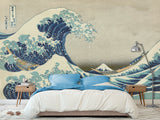 Non-Woven Full Wall Vintage Style Art Print Wallpaper, Japanese Style "The Great Wave Off Kanagawa"