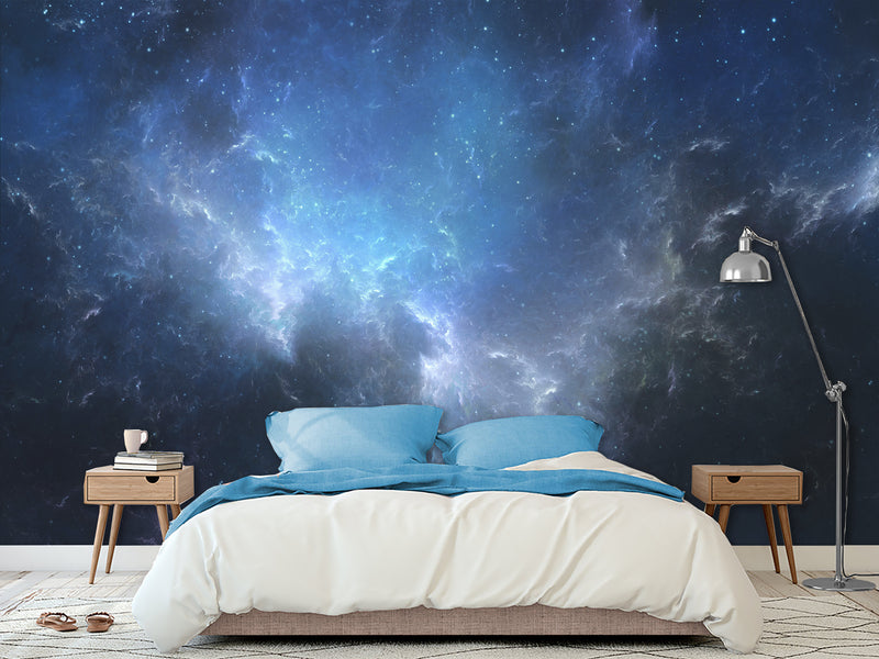 Peel and Stick Wall Mural Full-Wall Photo Wallpaper "Dark Blue Galaxy Ink Art" Art For Bedroom Or Office