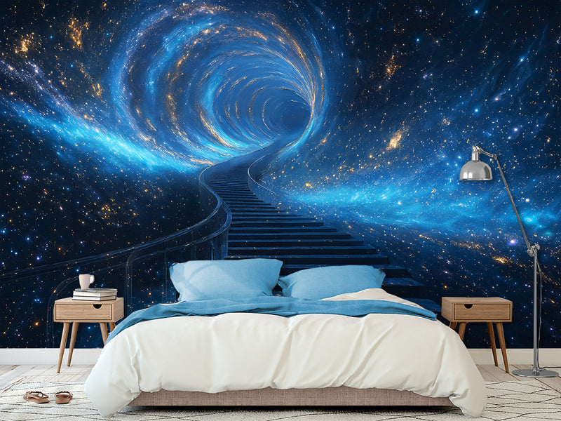 Incredible Wallpaper Sci-Fi Motif For Living Room, Hall Self-Adhesive Wallpaper For Entire Wall "Stairway To Another Dimension" 🚀