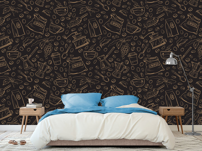 Themed Vinyl Wallpaper Peel and Stick Mural for Coffee Lovers, Perfect for Kitchen, Cafés, Dining Room, Office 'Coffee Art' ☕