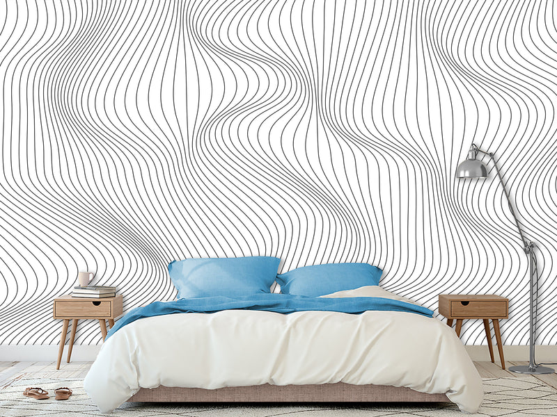 Black and White Self-Adhesive Wallpaper for Living Room and Office "Spiral Abstraction" for Futuristic Design