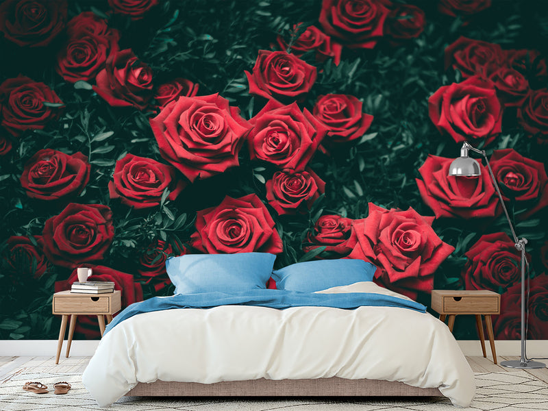 3D Non-Woven Wall Mural Natural Print Design For Bedroom, Living Room Photo Wallpaper "Red Roses"
