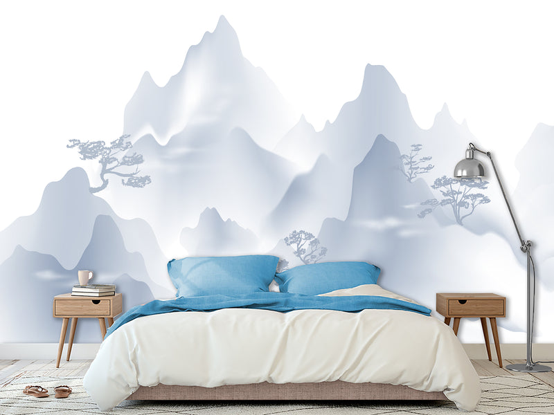 Peel & Stick Mural For Full Wall Minimalist Japanese Mountain Landscape Mural for Home Desing