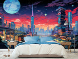 High-Quality Full-Wall Vinyl Wallpaper Peel and Stick for Office or Gym – "Cityscape Inspired by Anime", Modern Design Mural