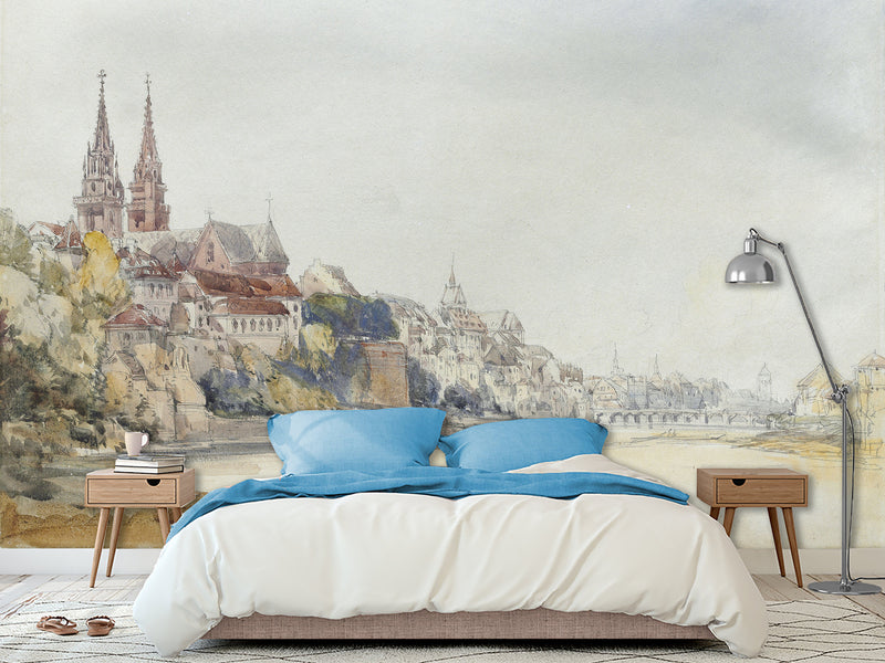 Non-Wowen Mural Full Wall Vintage Desing for Living Room or Bedroom "View of Basel, Switzerland" – William Callow