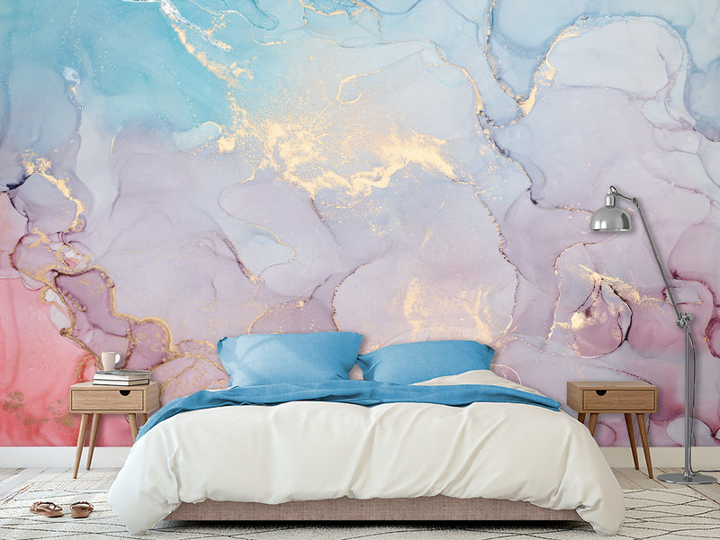 Self-Adhesive Wallpaper Abstract for Modern Interiors – Colorful Flow with Golden Accents