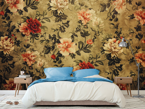 Floral Print Self-Adhesive Mural for Bedroom Decor, Living Room, or Kitchen – "Vintage Style Flower Composition