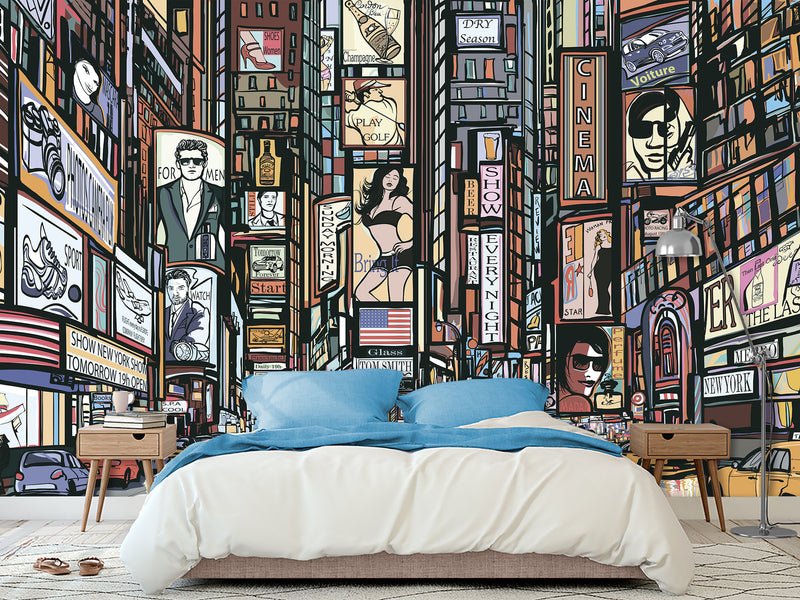 Comic Style Accent Wall Self-adhesive Photo Wallpaper 3D Wallpaper for Bedroom Ready with “New York” Design🌆
