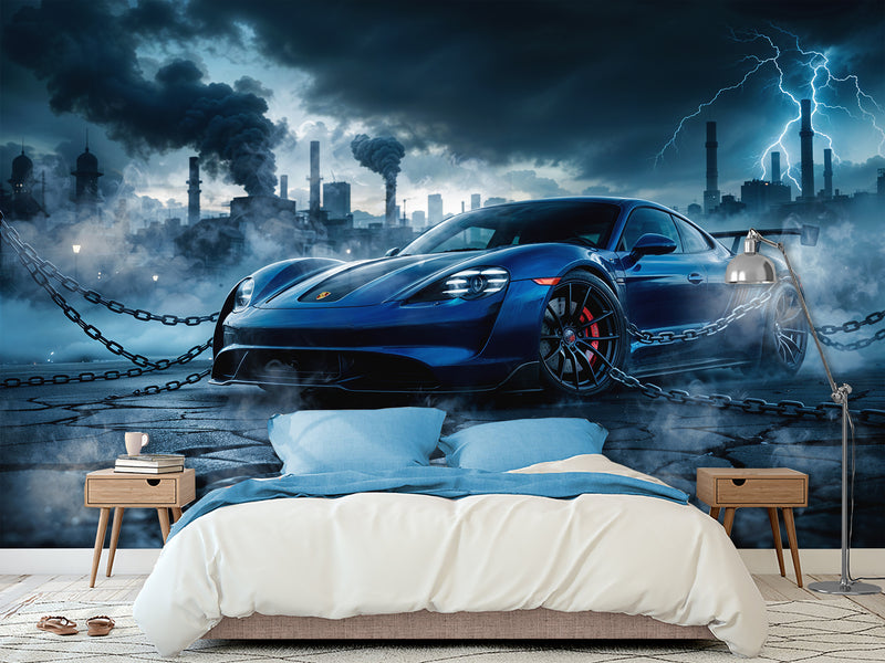 Peel and Stick Mural Sport Car Wall Art Full Wall Decor for Gym, Office, or Bedroom - ‘Storm of Speed’