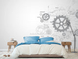 Peel and Stick Vinyl Wallpaper Schematic Gear Mechanism Design for Office Accent Wall Mural