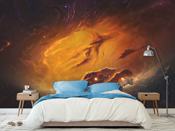 Peel and Stick Wallpaper Orange Nebula – Full Wall Wallpaper for Stylish Bedroom or Home Decor