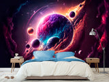 Self-Adhesive Vinyl Wallpaper Print for Office or Bedroom Planetary Dance in the Galaxy Peel & Stick Mural