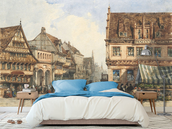 Self-Adhesive Wall Mural Full Wall Accent Wallpaper for Living Room or Bedroom Design William Wyld – A Street In Hanover, Germany