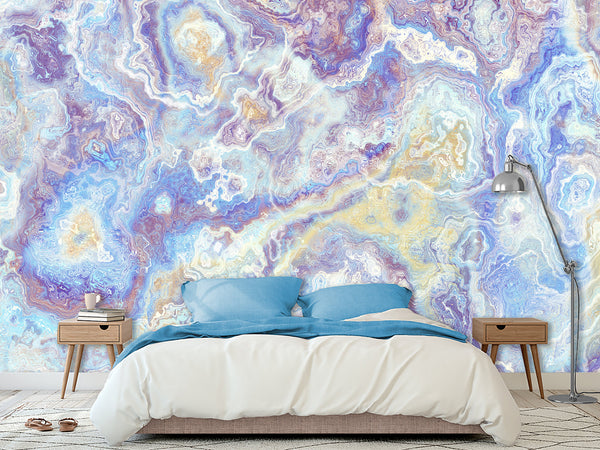 Peel and Stick Abstract Wall Mural Art Desing Abstraction: Blue Color Flows' for Bedroom & Living Room