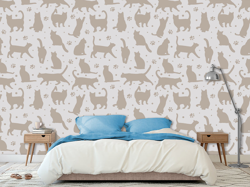 High-Quality Full-Wall Self-Adhesive Wallpaper — Decor for Office, Venue, or Bedroom "Cat Silhouettes"