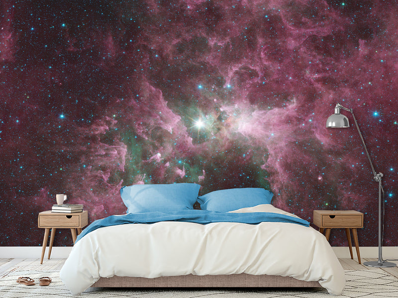 Non-Woven Wallpaper Design “Nebula with Stars” Wall Mural for Bedroom & Living Room