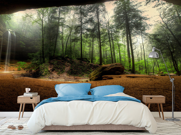 Non-Woven Mural Wallpaper Mural For Home, Office, Or Apartment Interior Decor - Art Cave View Of A Foggy Forest