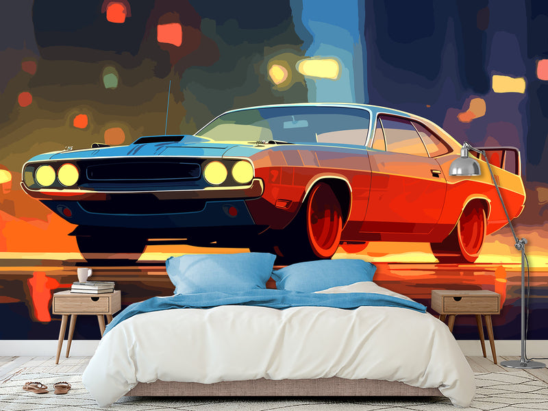Full-Size Traditional Wallpaper Mural Car Comic Style Wallpaper – Cartoon Car Print For Living Room Or Bedroom