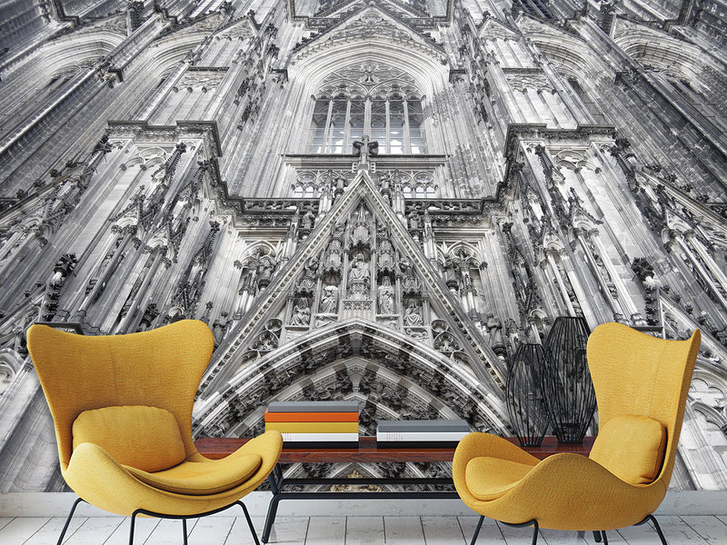 Architectural Print Self-Adhesive Wallpaper Mural – Full Wall Decor for Living Room or Bedroom, "Upward View of a Temple Building"