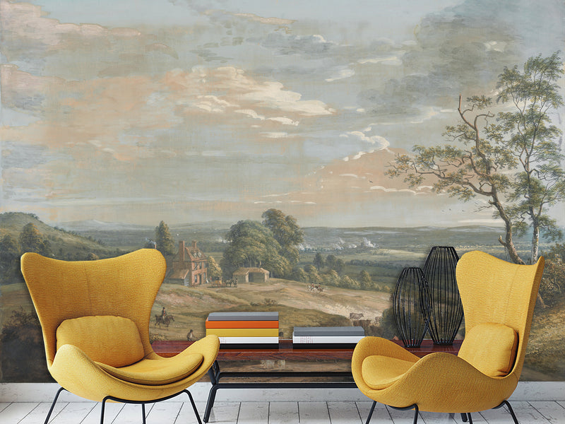 Peel And Stick Wall Mural Art Print Paul Sandby – A Distant View of Maidstone for Living Room or Bedroom Design