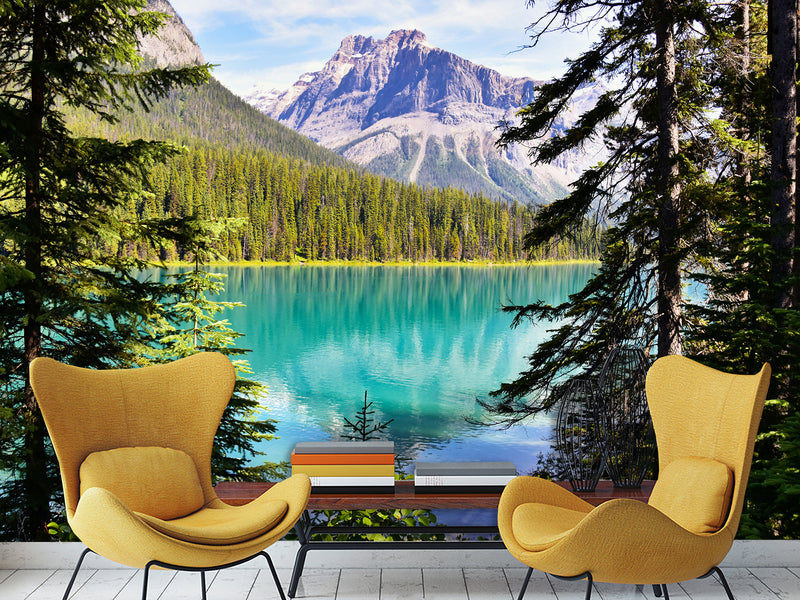 Nature-Inspired Peel and Stick Mural for Living Room or Lounge Area – "Emerald Lake, British Columbia,Yoho National Park"