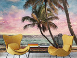 Natural Print Traditional Wall Mural 'Tropical Beach at Sunset', Decor for Office, Bedroom, Living Room