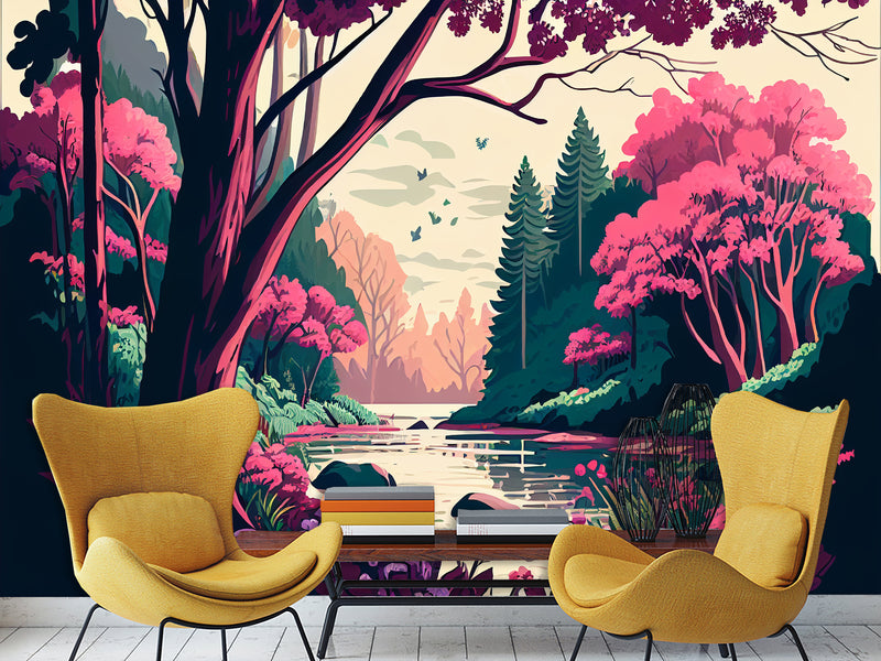 Art Print Non-Woven Wall Mural "Spring Landscape" for Living Room, Kids Room, Decor for Office, Bedroom 🌸